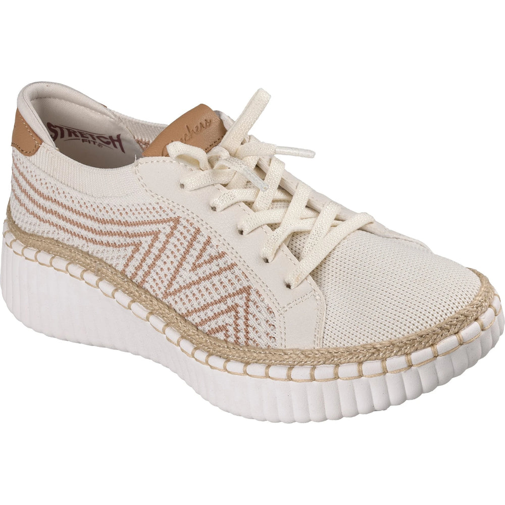 Three-quarter view of Skechers Women's Wilshire Blvd Bellevue Sneaker in Off White