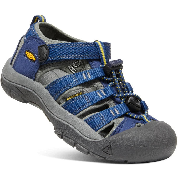 Front angled view of Keen Kids' Newport H2 Sandal (Little Kid) in Blue Depths/Gargoyle