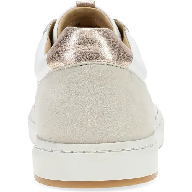 Dansko Josey sneaker in white and rose gold nappa leather, back view