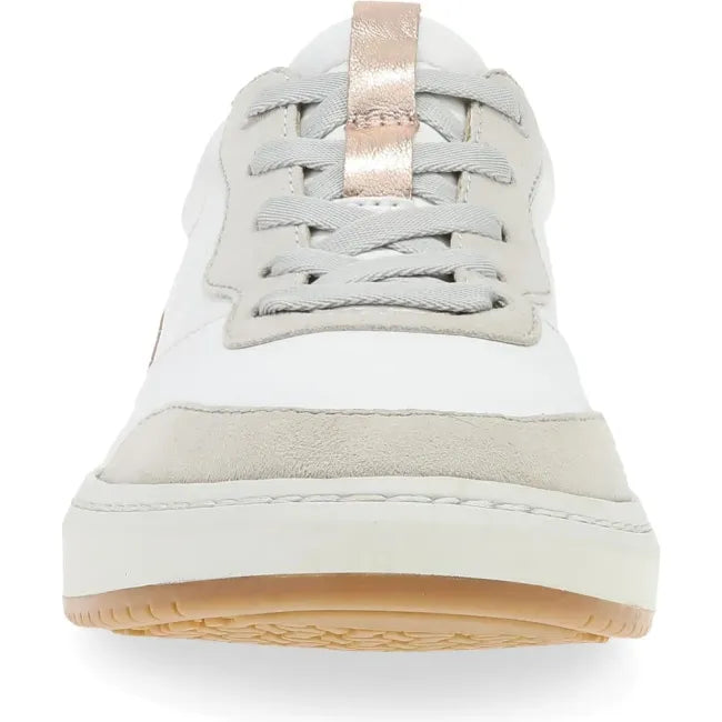 Dansko Josey sneaker in white and rose gold nappa leather, front view