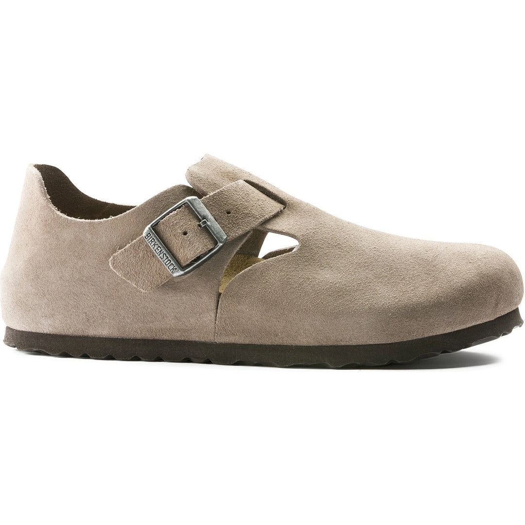 Side of Birkenstock Unisex London Suede Shoe in Taupe