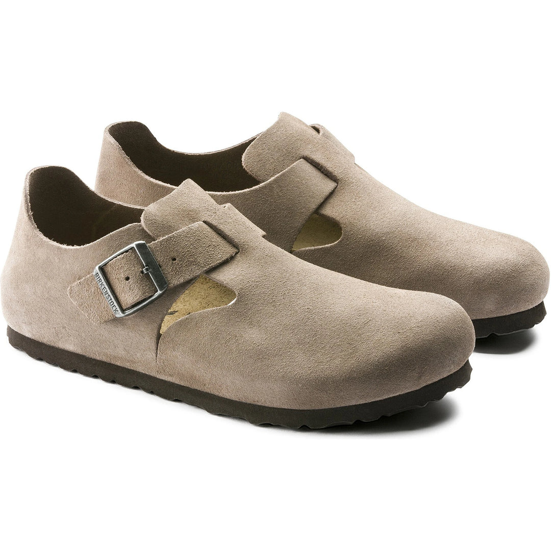 Pair of Birkenstock Unisex London Suede Shoe in Taupe