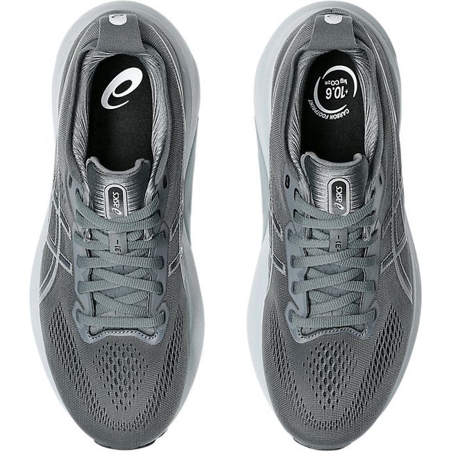 Top down view of Men's Asics Gel-Kayano 31 Running Shoes in steel grey with cushioned outsole
