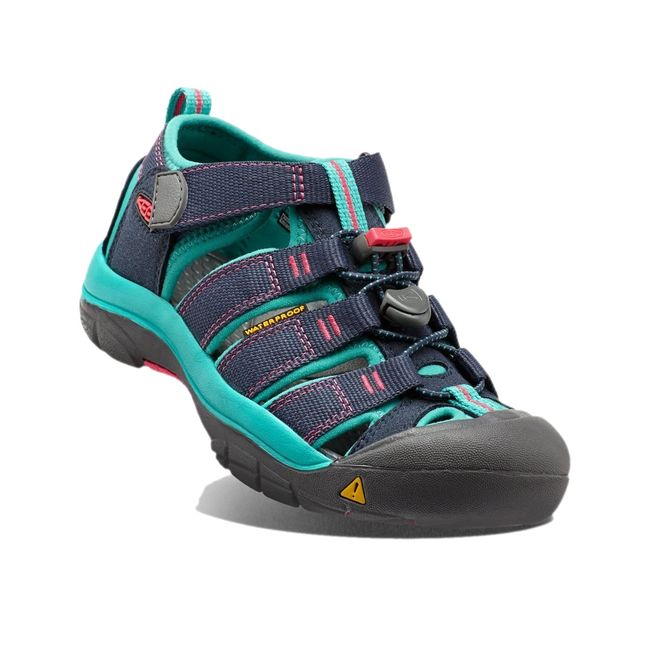 Angled view of Keen Kids' Newport H2 Sandal in Midnight Navy Baltic 