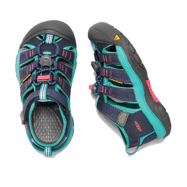 Upper and side of Keen Kids' Newport H2 Sandal in Midnight Navy Baltic 
