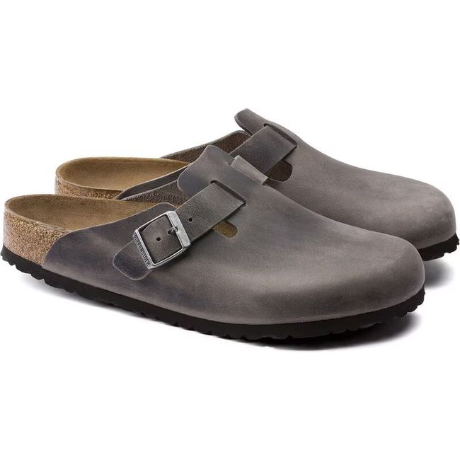 Pair of Birkenstock Unisex Boston Soft Footbed Oiled Leather Clogs in Iron grey