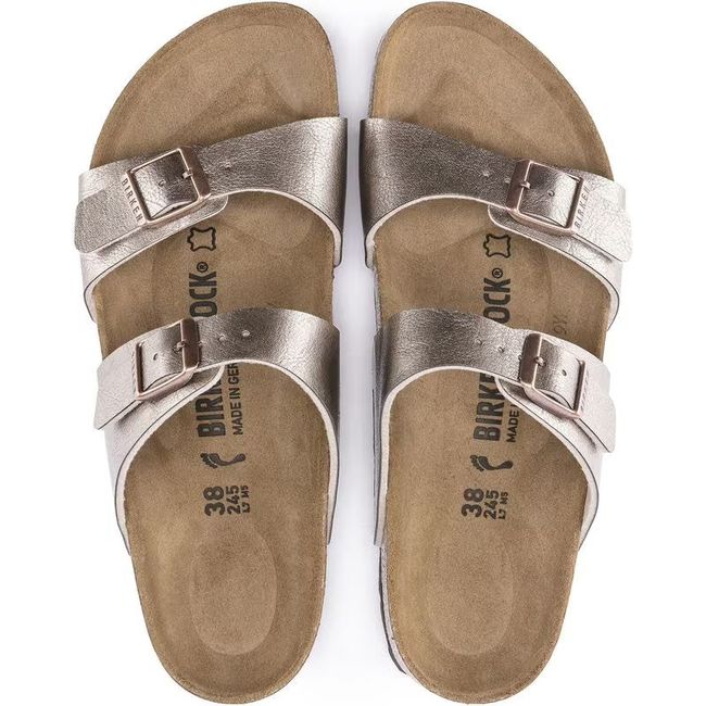 Top down view of Birkenstock Women&#39;s Sydney Birko-Flor Sandals in Graceful Taupe