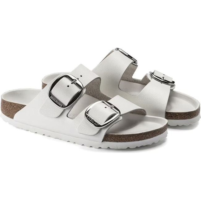 Pair of Birkenstock Women&#39;s Arizona Big Buckle Sandals in White Leather