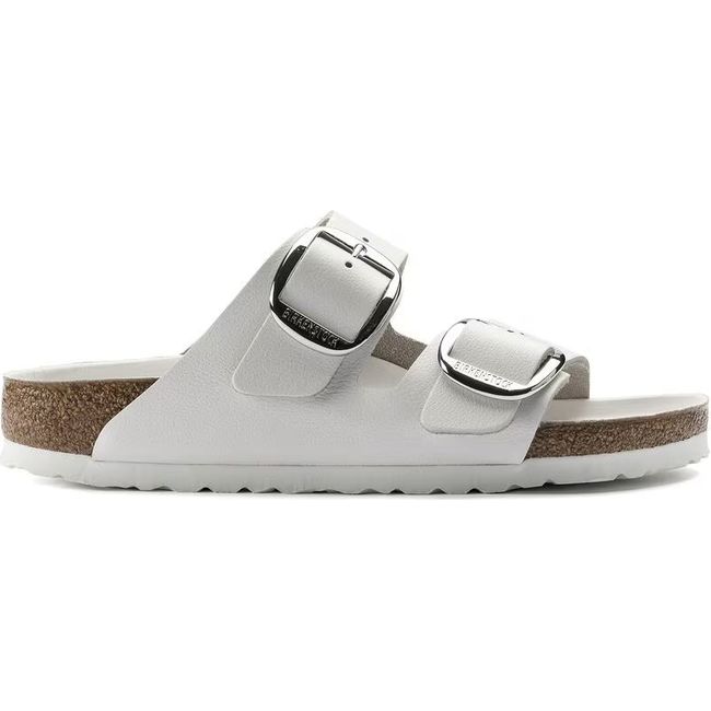 Lateral side of Birkenstock Women's Arizona Big Buckle Sandal in White Leather