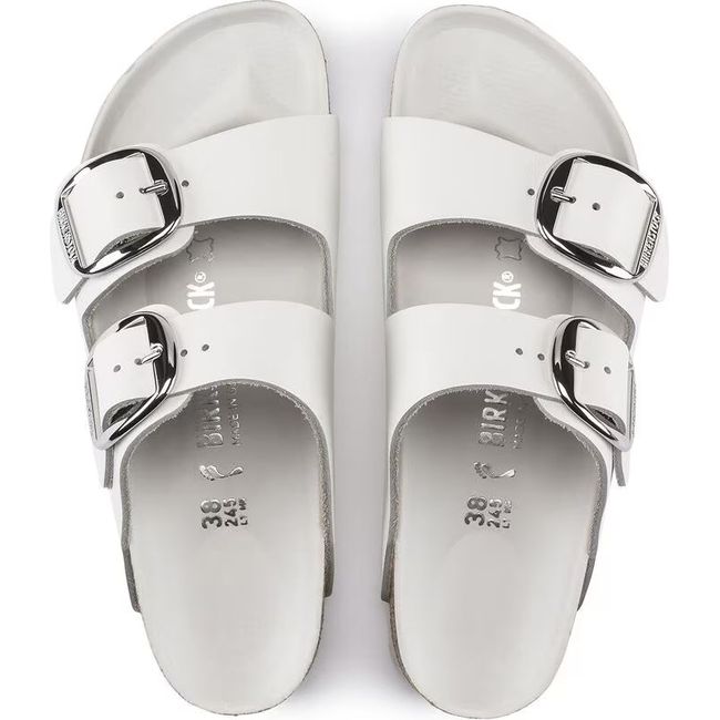 Top down view of Birkenstock Women&#39;s Arizona Big Buckle Sandals in White Leather