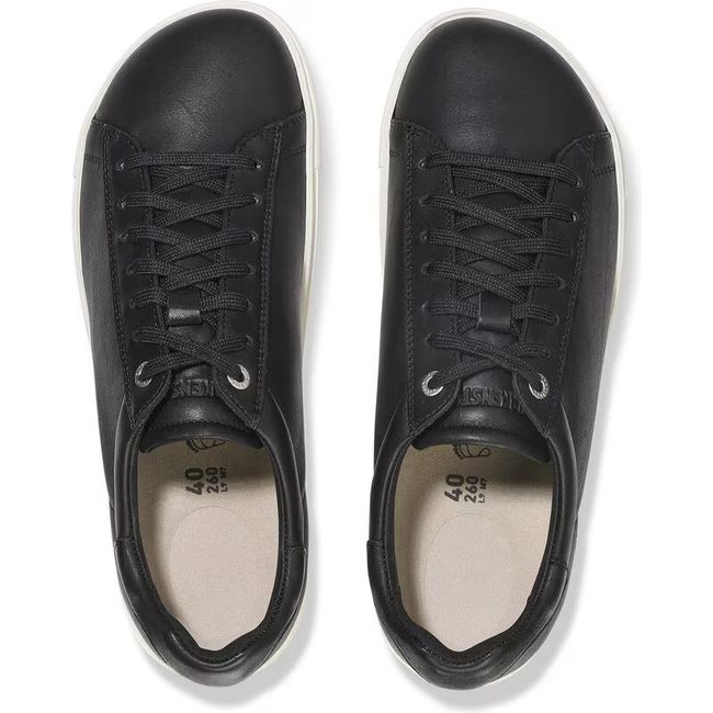Top down view of Birkenstock Unisex Bend Shoes in Black Leather with lace up closure