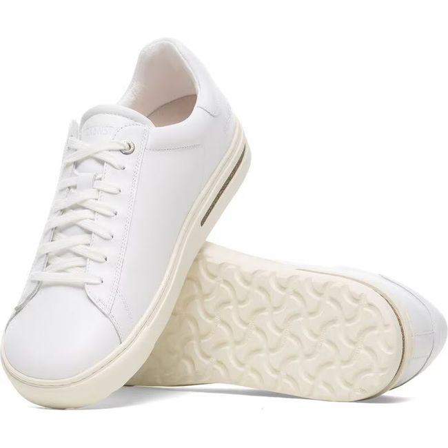 Upper and sole of Birkenstock Unisex Bend Shoes in all white leather with lace up closure