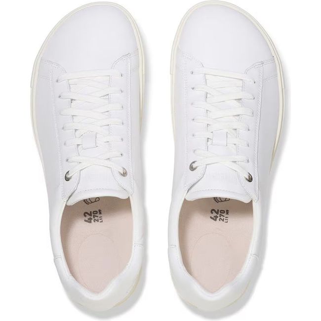 Top down view of Birkenstock Unisex Bend Shoes in all white leather with lace up closure