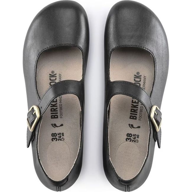 Top down view of Birkenstock Women&#39;s Tracy Mary Jane Shoes in black leather