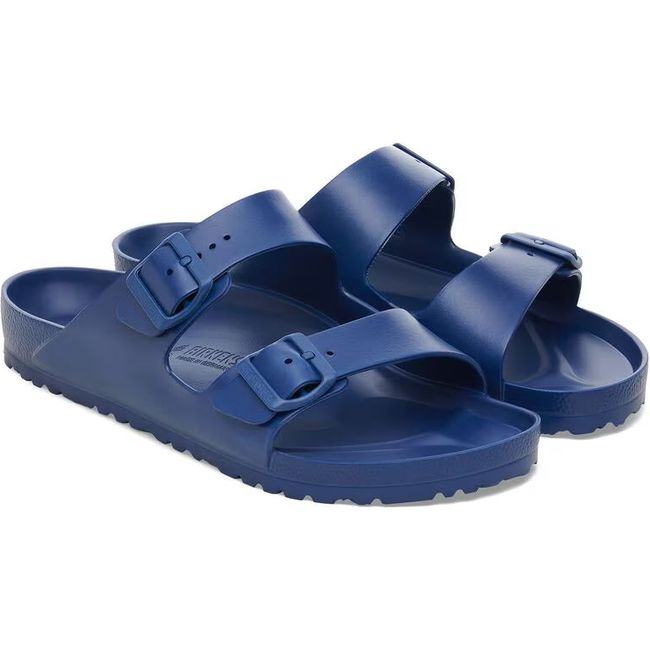 Pair of Birkenstock Women&#39;s Arizona EVA Narrow two strap sandals in navy