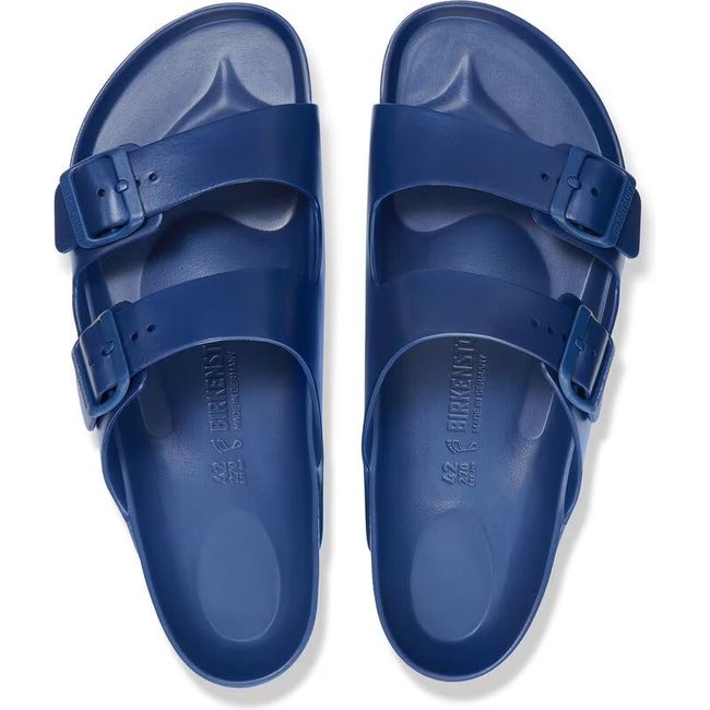 Top down view of Birkenstock Women&#39;s Arizona EVA Narrow two strap sandals in navy