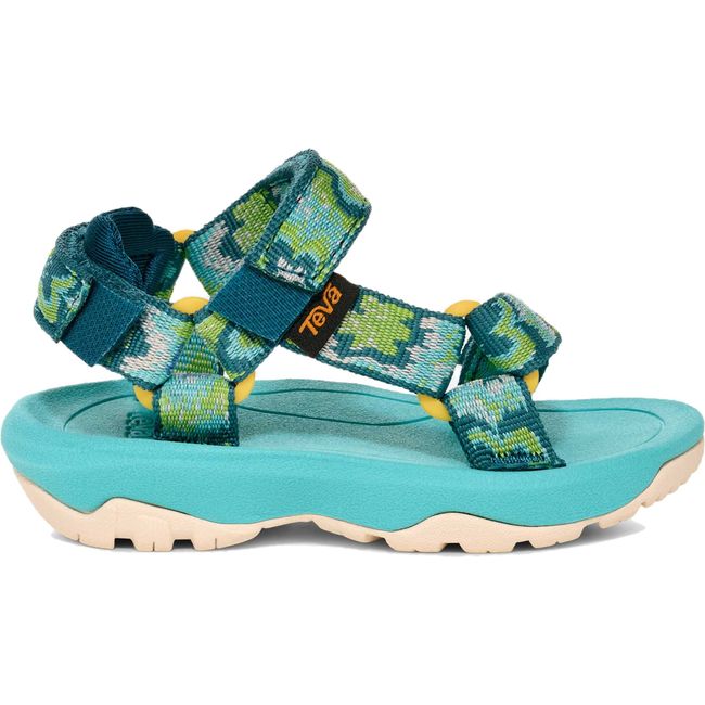 Lateral side of Toddler Teva Hurricane XLT 2 Sandal in Neon Floral Bright Teal