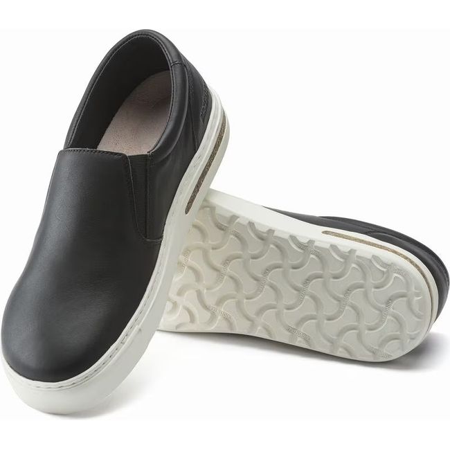 Upper and sole of Birkenstock Unisex Oswego slip on Shoes in black leather