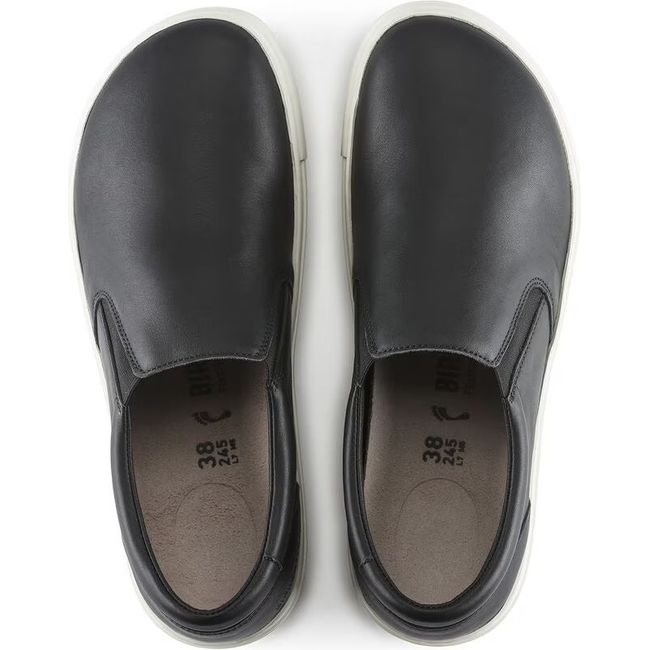 Top down view of Birkenstock Unisex Oswego slip on Shoes in black leather