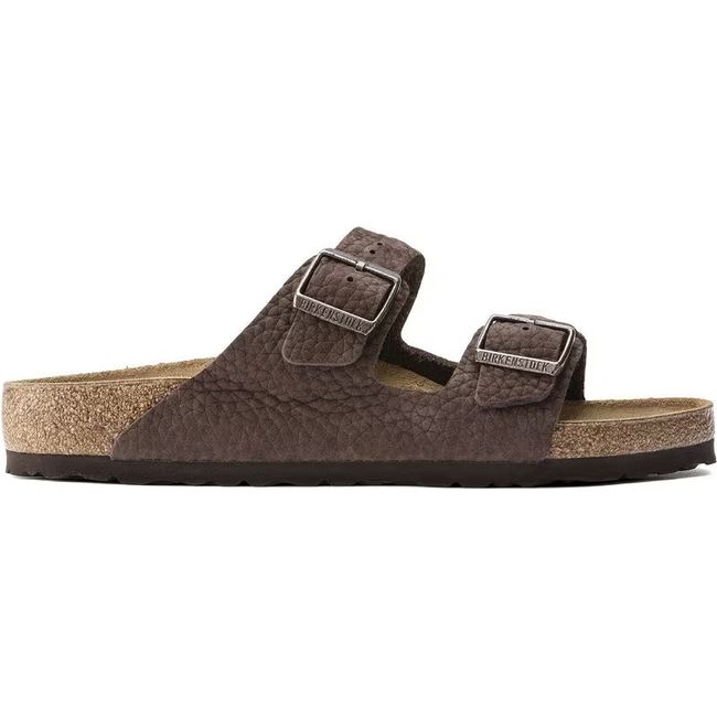 Lateral side of Birkenstock Men's Arizona Nubuck Sandal in Desert Buck Roast Brown