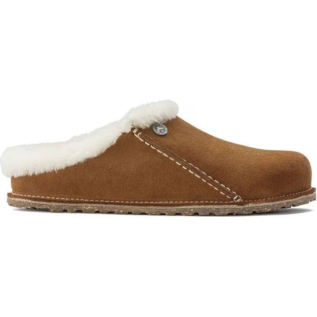 Side of Women&#39;s brown suede Birkenstock Zermatt Premium Shearling Wool Slipper