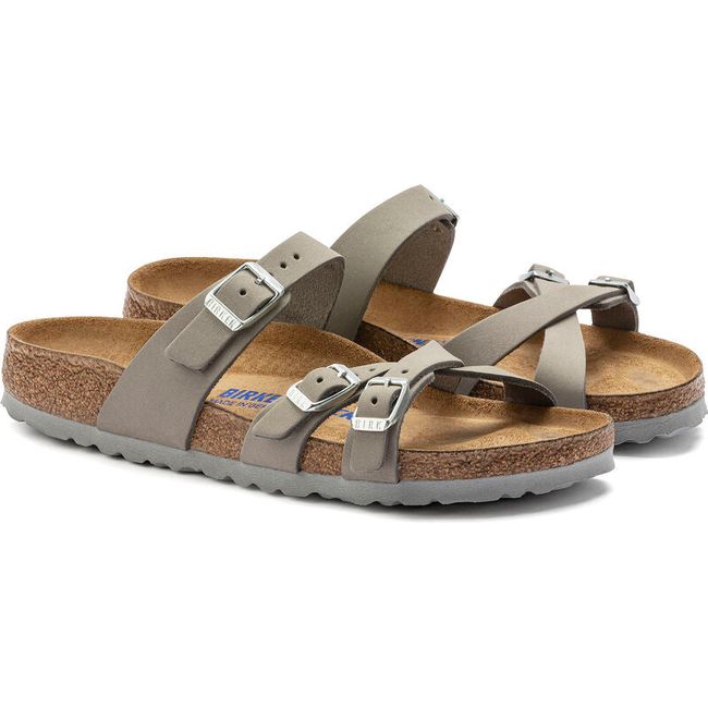 Pair of Birkenstock Women's Franca Soft Footbed Sandals in dove gray nubuck
