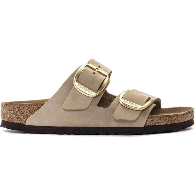 Lateral side of Birkenstock Unisex Arizona Big Buckle Sandal in sandcastle beige