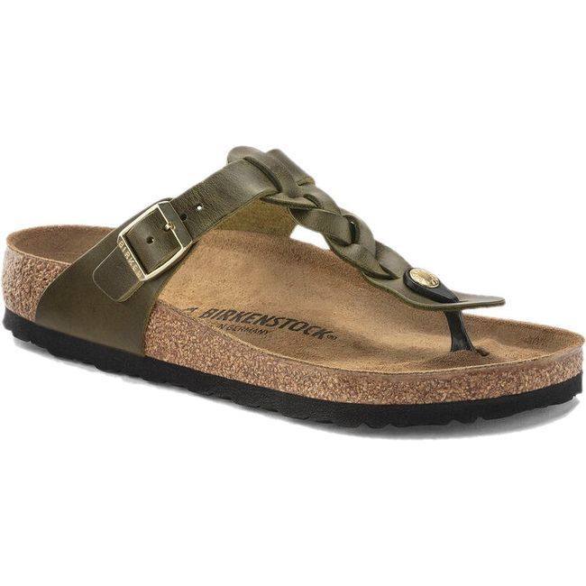 Birkenstock Women's Gizeh Braid Oiled Leather Green Olive Sandal 1023969