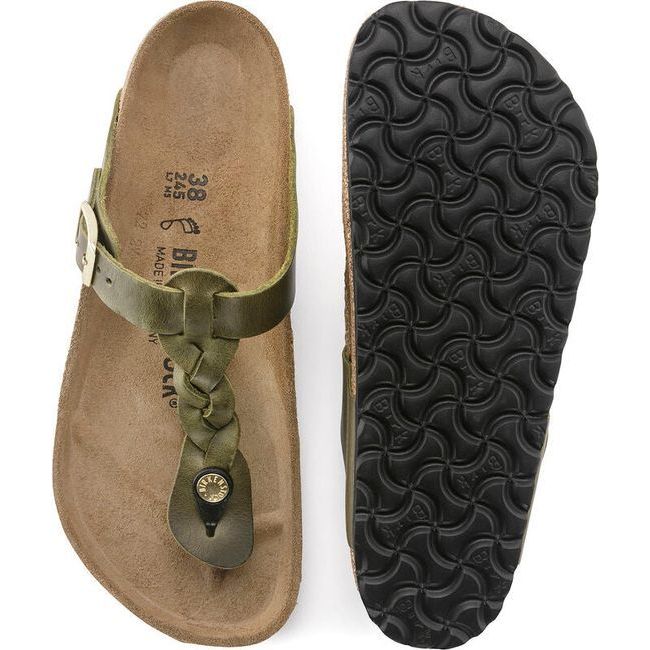 Birkenstock Women's Gizeh Braid Oiled Leather Green Olive Sandal 1023969