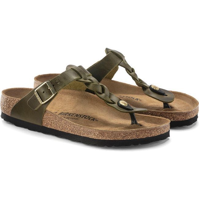 Birkenstock Women's Gizeh Braid Oiled Leather Green Olive Sandal 1023969