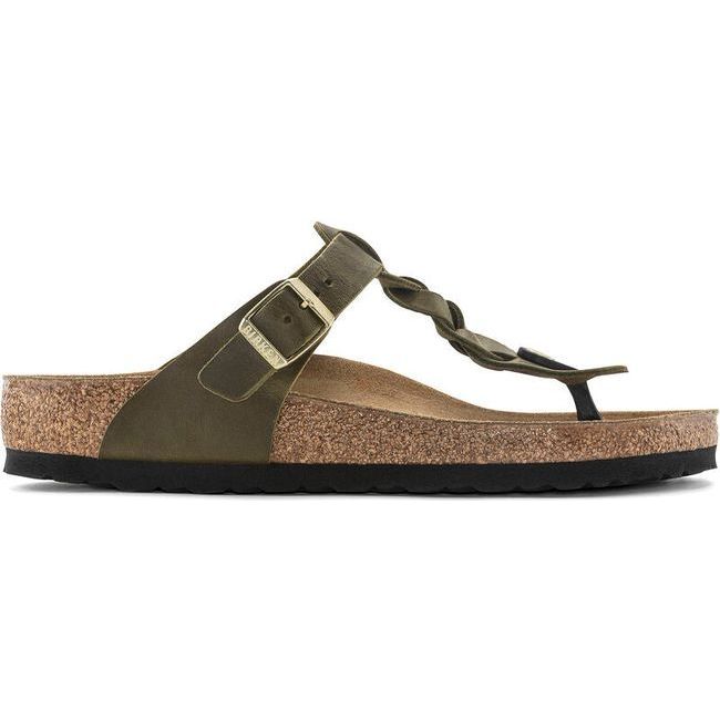 Birkenstock Women's Gizeh Braid Oiled Leather Green Olive Sandal 1023969