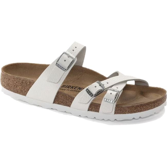 Front angled view of Birkenstock Women's Franca Sandal in white leather