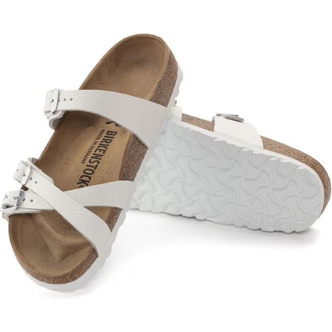 Upper and sole of Birkenstock Women's Franca Sandals in white leather
