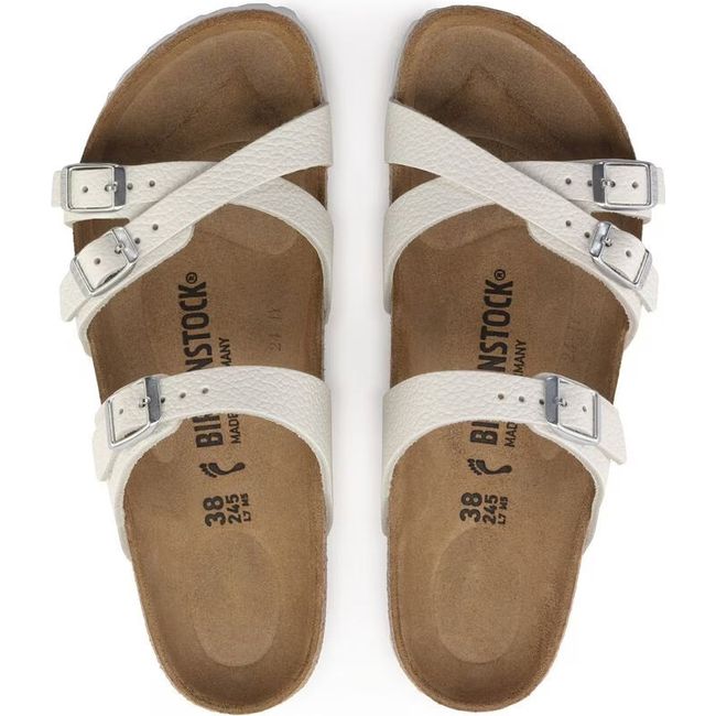 Top down view of Birkenstock Women's Franca Sandals in white leather