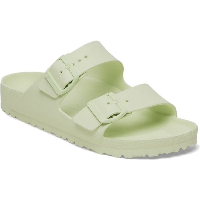 Front angled view of Birkenstock Women's Arizona EVA Sandal in faded lime