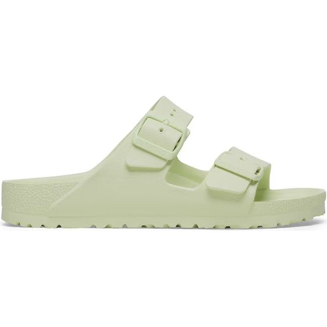 Lateral side of Birkenstock Women's Arizona EVA Sandal in faded lime