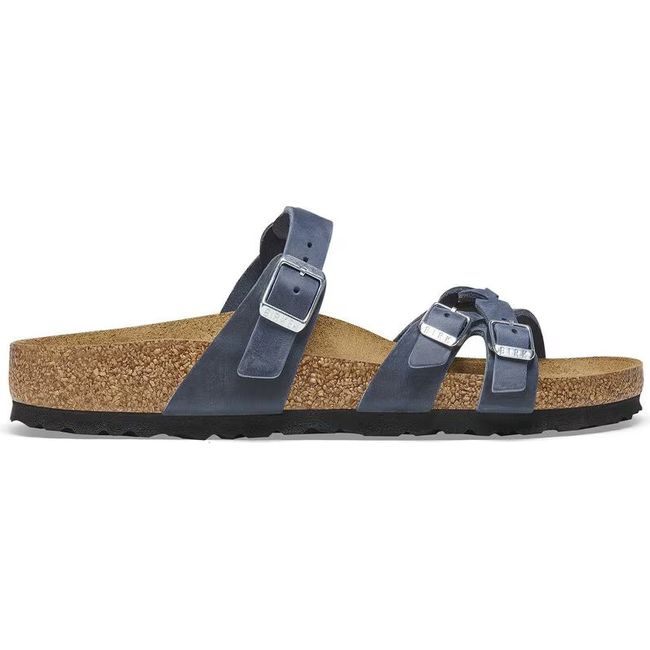 Lateral side of Birkenstock Women's Franca Braid Oiled Leather Sandal in navy blue