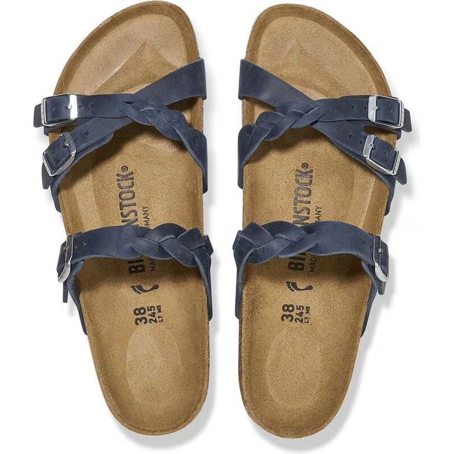 Top down view of Birkenstock Women's Franca Braid Oiled Leather Sandals in navy blue