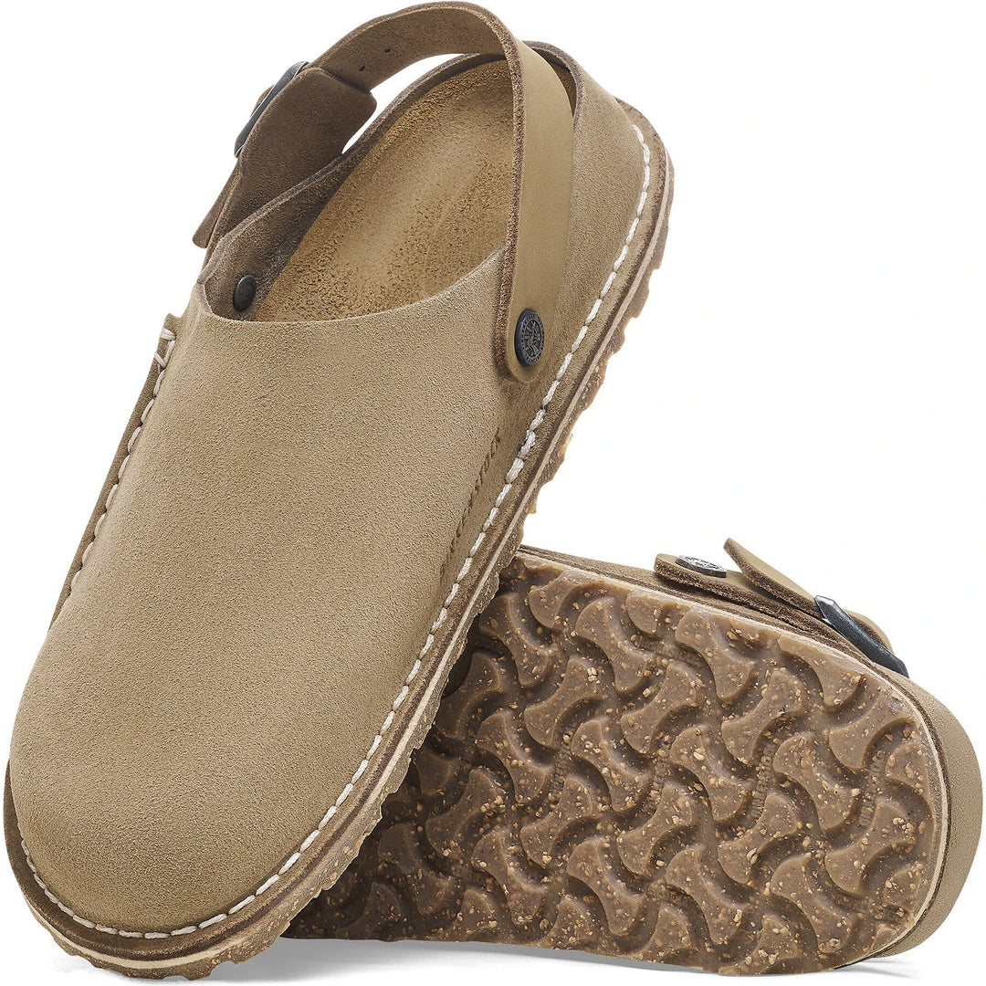 Outsole of Birkenstock Unisex Lutry Premium Suede Clog in Gray Taupe