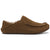 Lateral side of a Mens Olukai Kona Coffee Brown Nubuck Moloa Slipper with white shearling inside