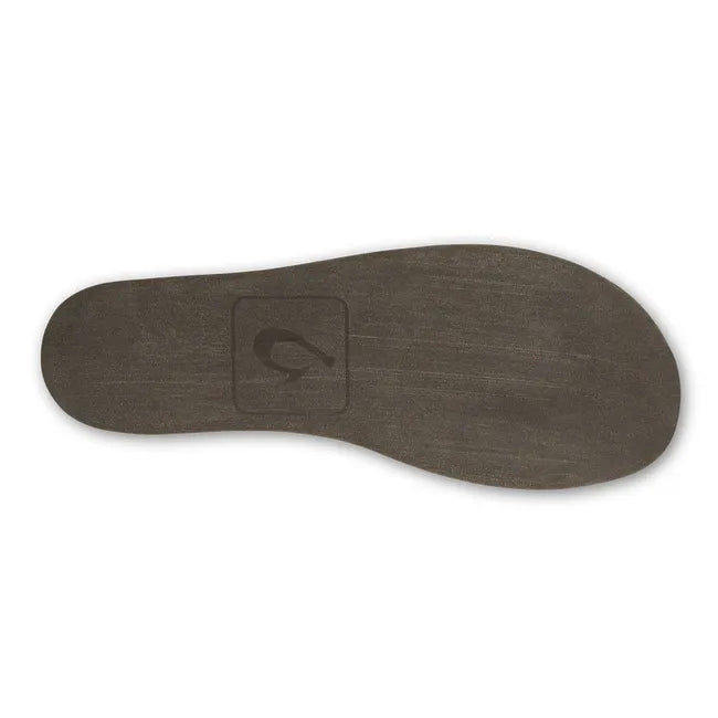 Sole of a Mens Olukai Kona Coffee Brown Nubuck Moloa Slipper with brown tread