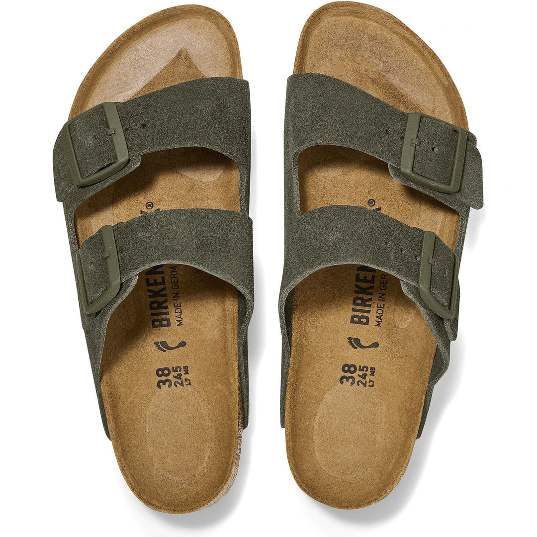 Top down view of Birkenstock Unisex Arizona Suede Sandals in Thyme