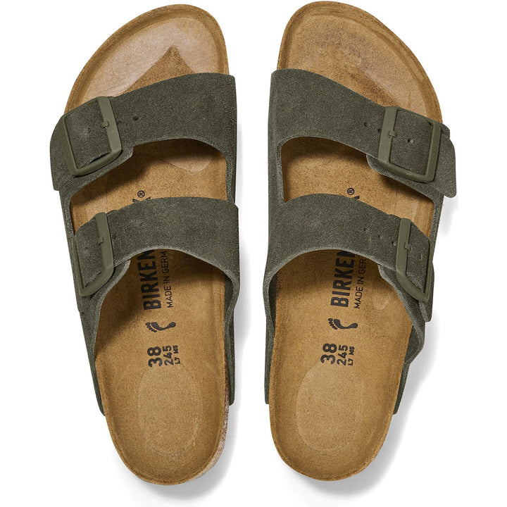 Top down view of Birkenstock Unisex Arizona Suede Sandals in Thyme