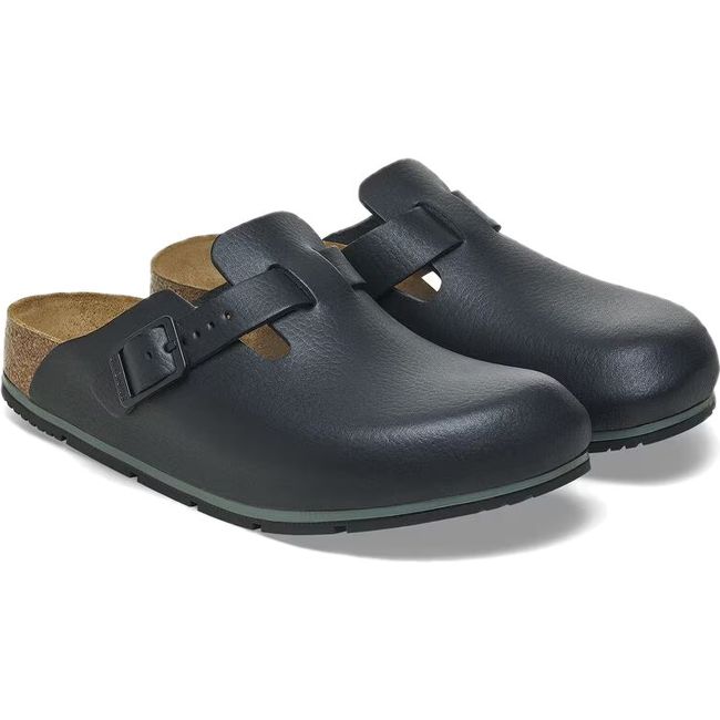Pair of Birkenstock Unisex Boston Pro Clogs in black leather
