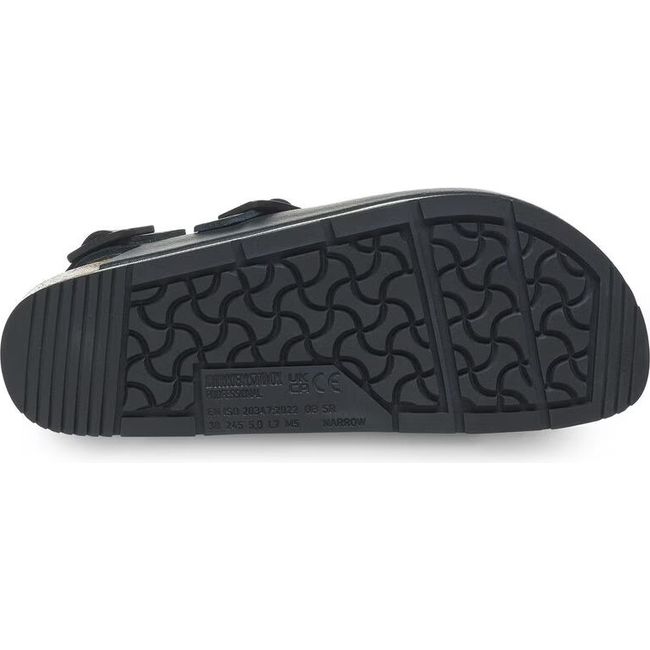Sole view of Birkenstock Unisex Tokio Pro Clogs in black leather upper and black sole