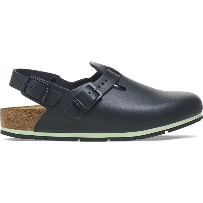 Lateral side of Birkenstock Unisex Tokio Pro Clog in black leather with backstrap