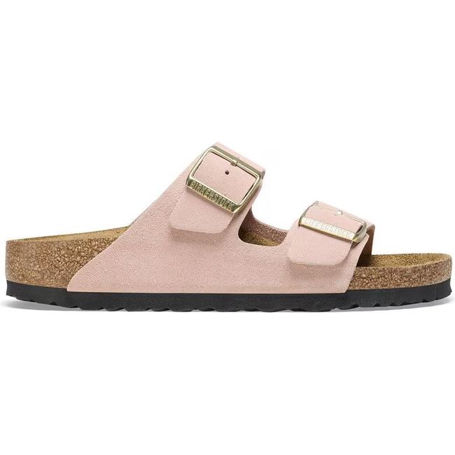 Lateral side of Birkenstock Women's Arizona Suede Sandal in light rose