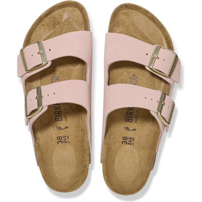 Top down view of Birkenstock Women's Arizona Suede Sandals in light rose