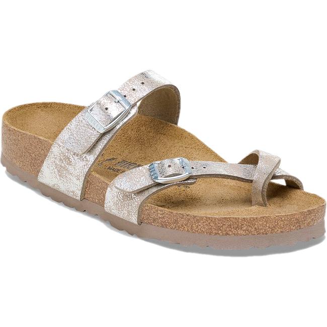Birkenstock Women&#39;s Mayari Washed Metallic Silver Sandal 1026992