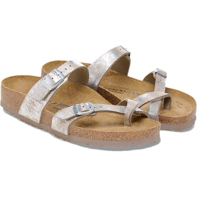 Birkenstock Women&#39;s Mayari Washed Metallic Silver Sandal 1026992